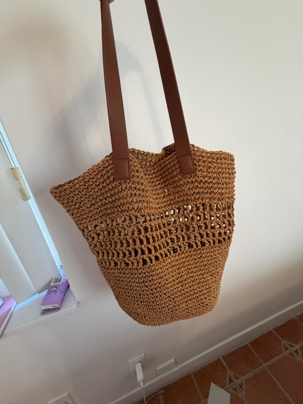 Woven Straw Tote Bag with Brown Straps banana republic